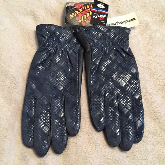 NEW Blue patterned leather gloves sz 7.5 - Picture 1 of 8